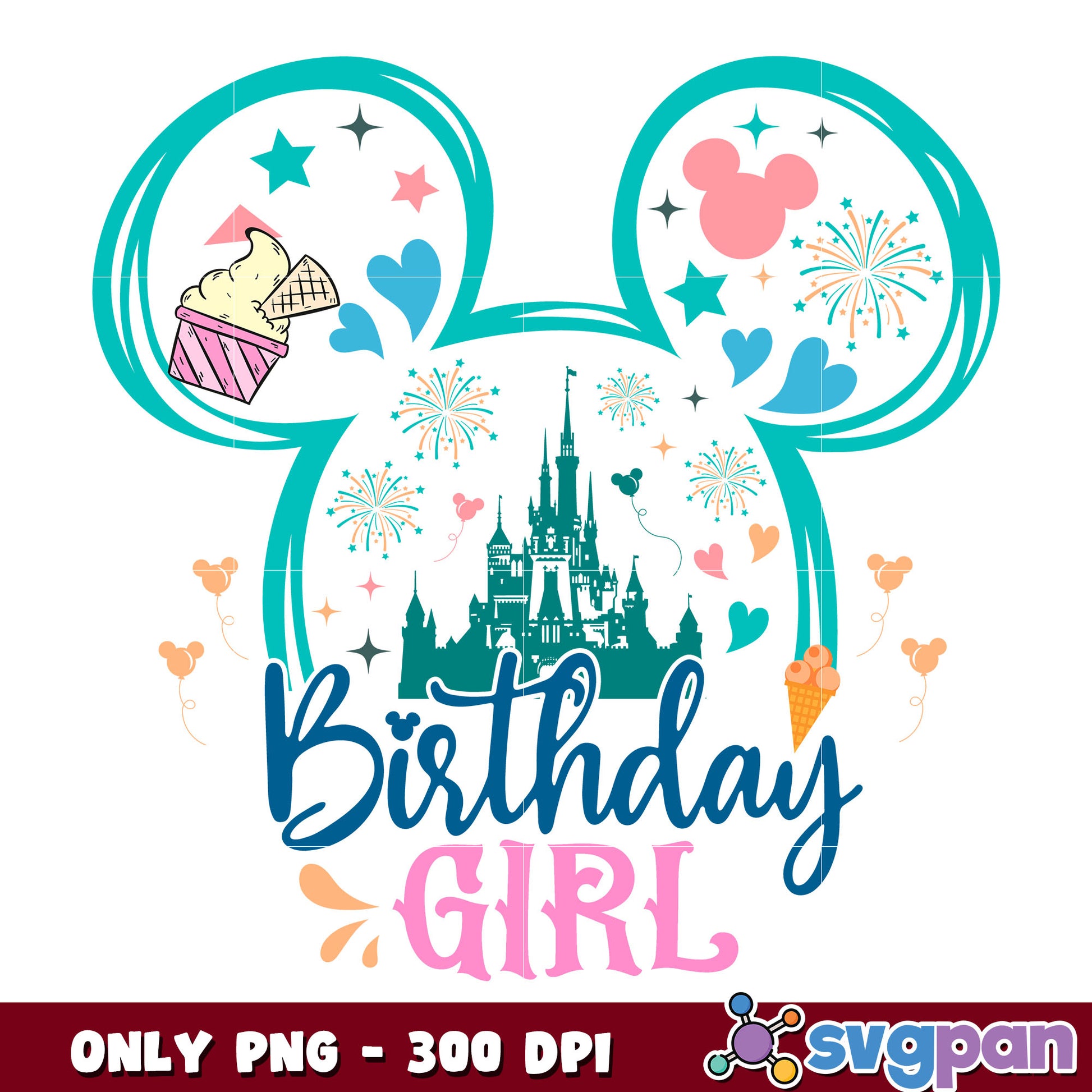 Mickey head birthday girl png, mickey mouse head png