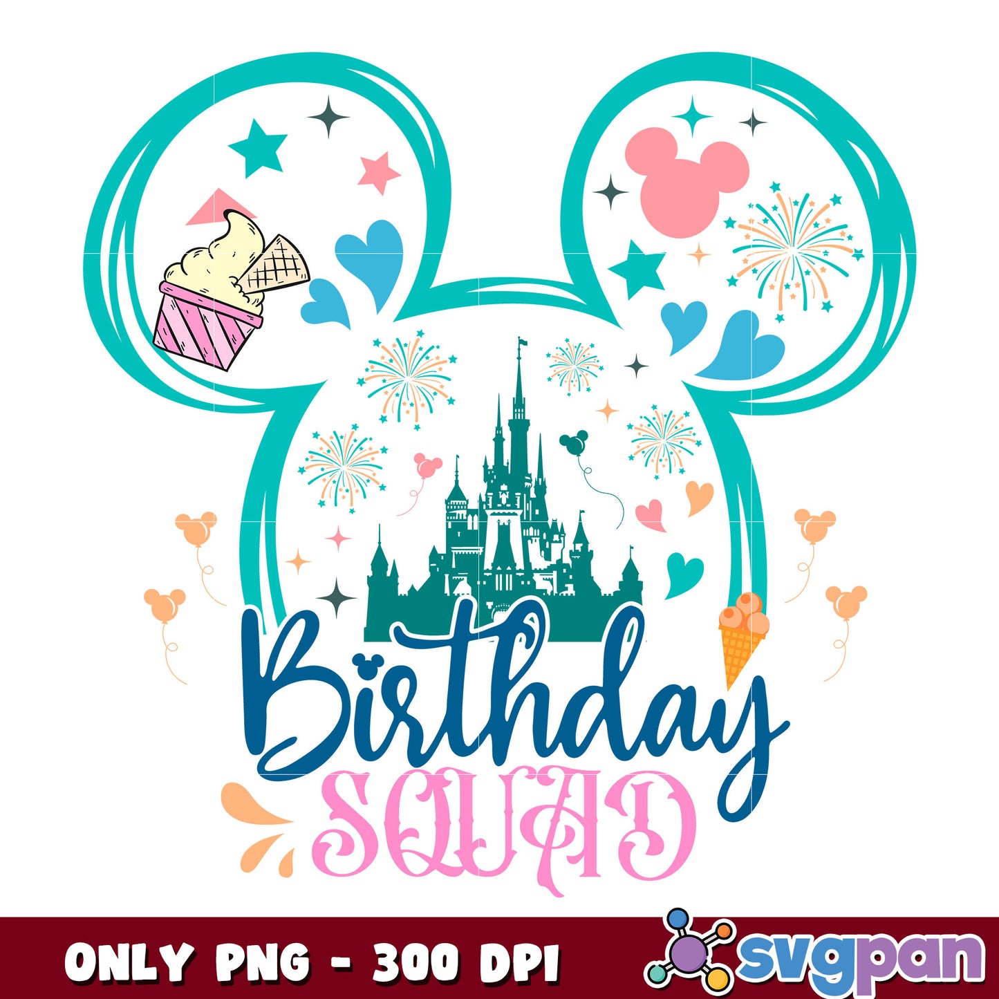 Mickey head birthday squad png, mickey mouse head png