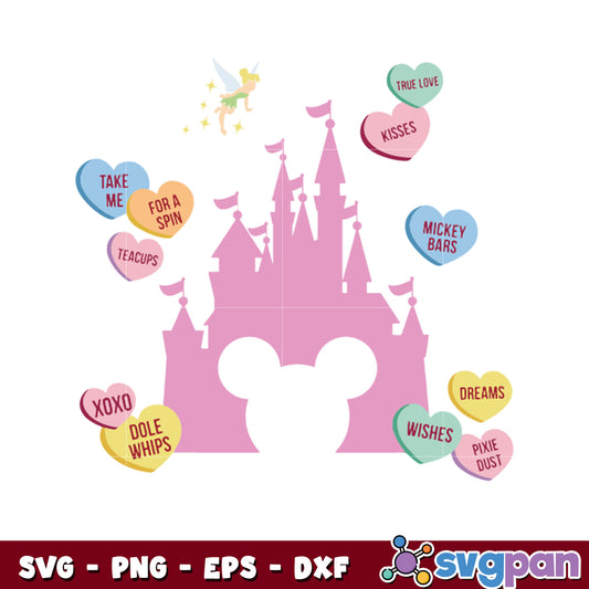 Mickey head castle pink valentine svg, mickey mouse head svg