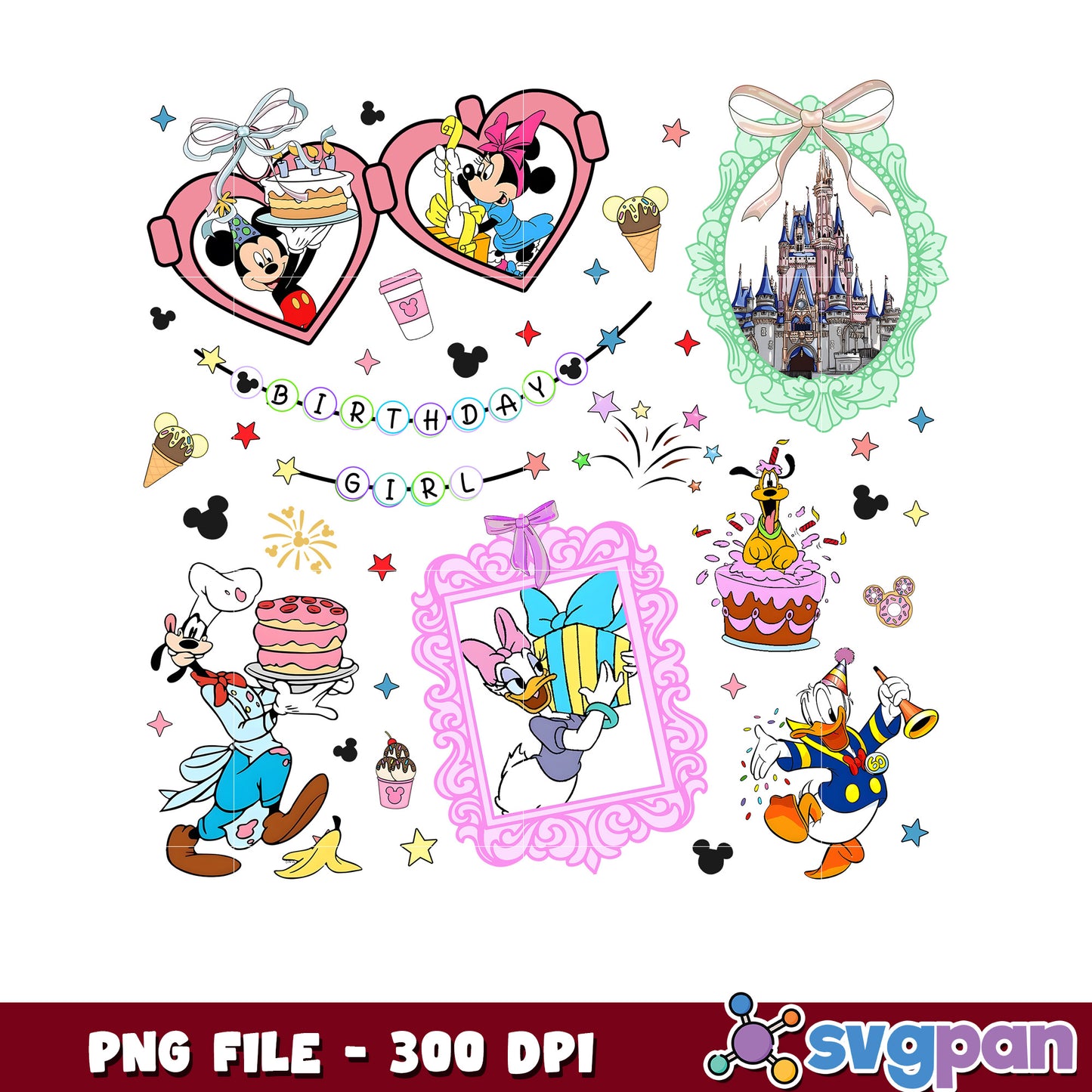 Mickey mouse characters picture frame png, disney friends png, mickey mouse png