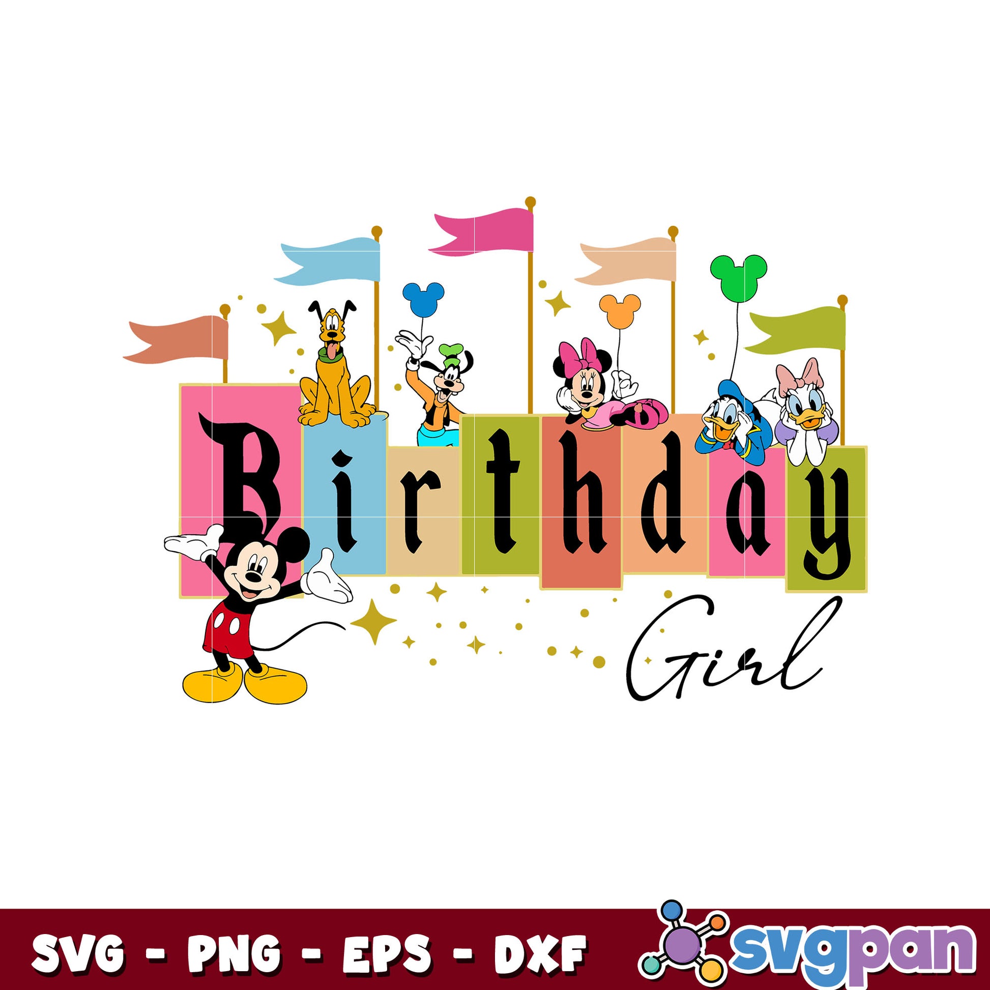 Mickey mouse friends birthday girl design svg, happy birthday mickey​ svg