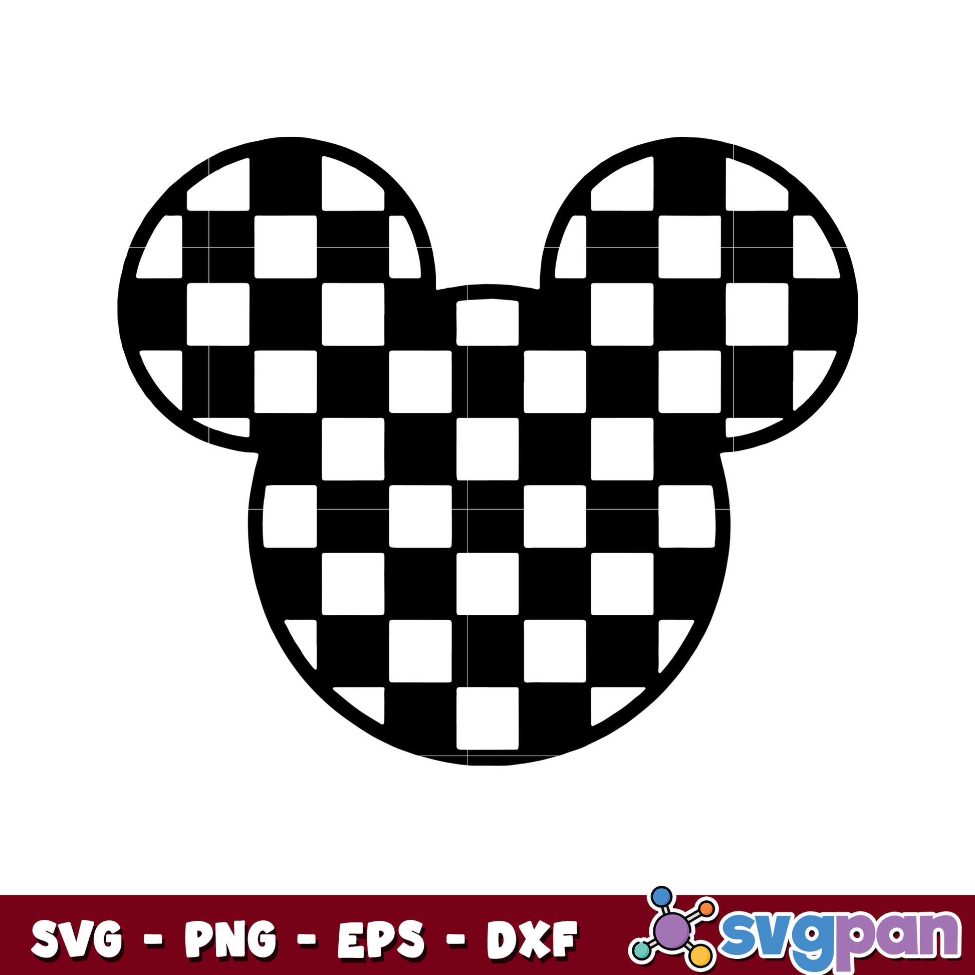 Mickey mouse head checkered design svg, mickey mouse ears svg