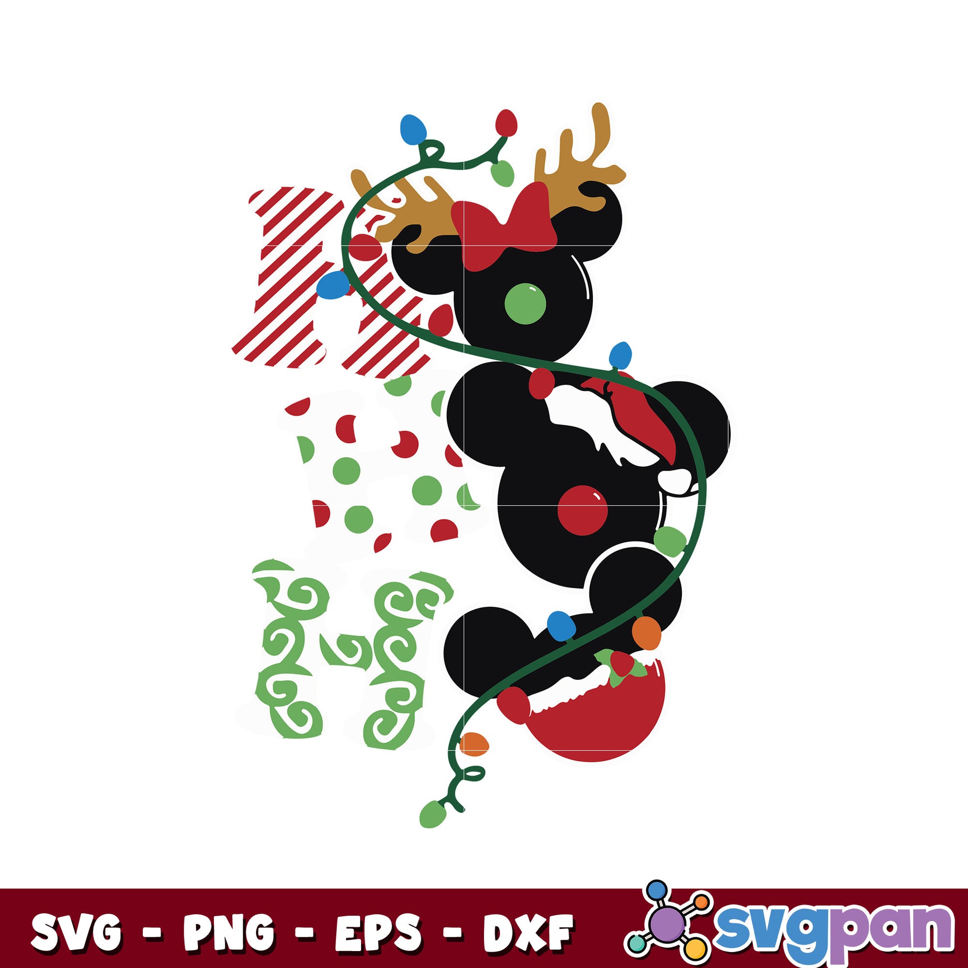 Mickey mouse hohoho lights christmas hat svg, mickey head christmas svg