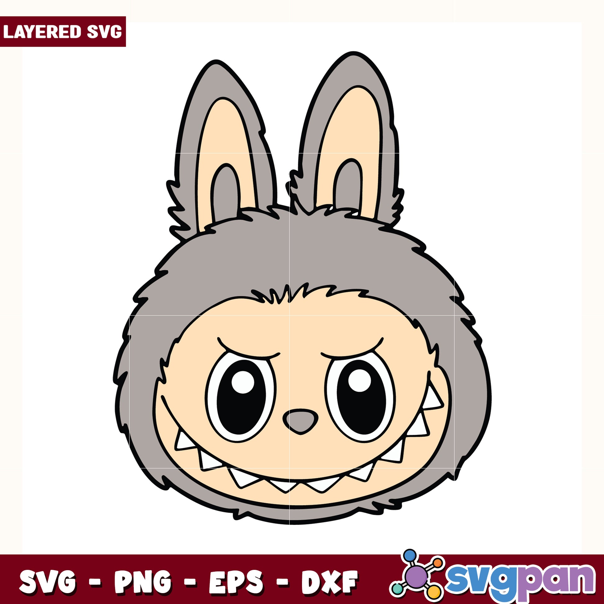 Milk gray labubu head design svg, cute labubu svg, popmart labubu svg