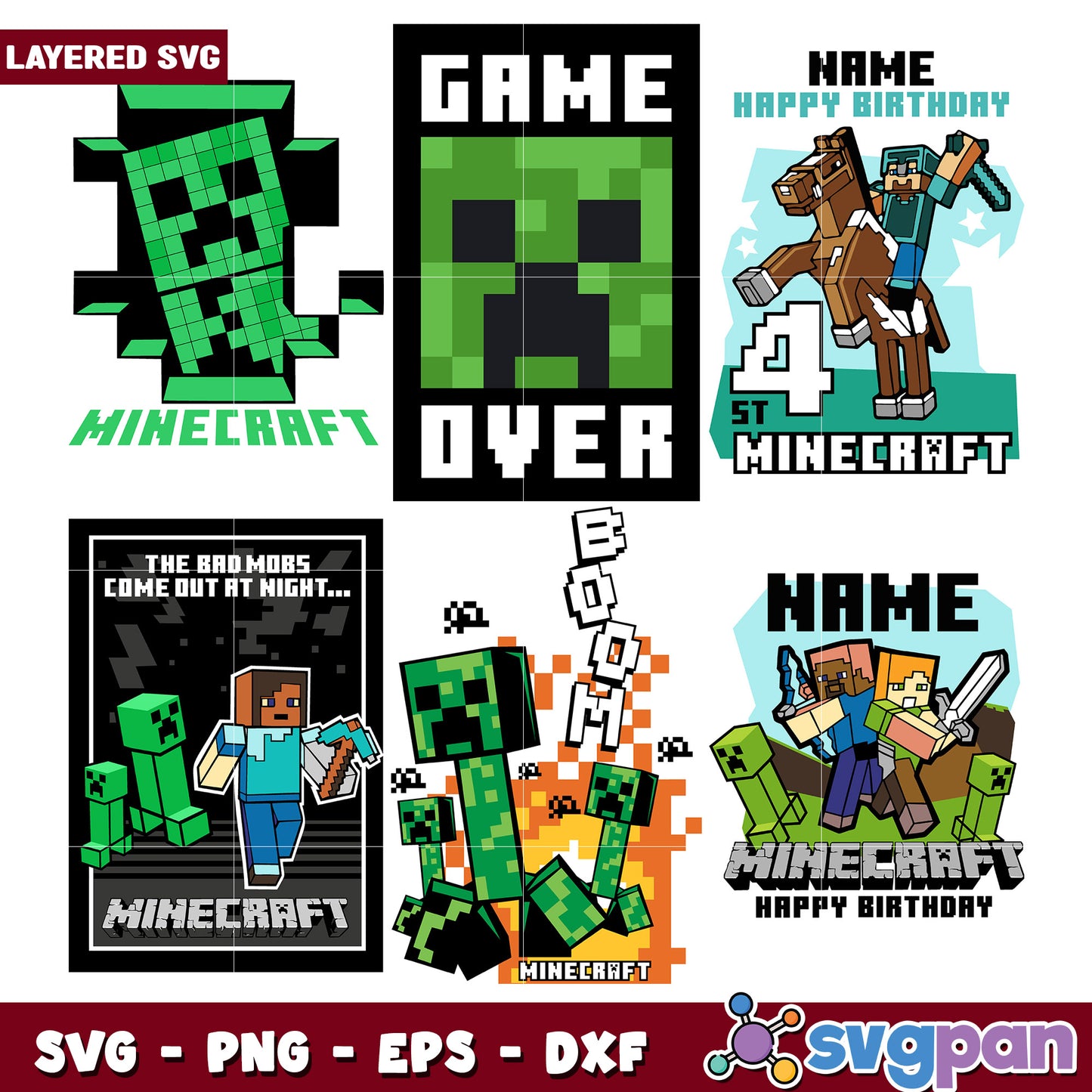 Minecraft SVG Bundle Birthday & Game Designs