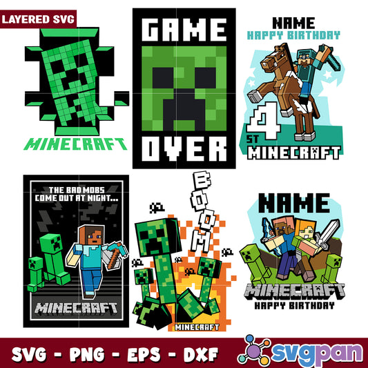 Minecraft SVG Bundle Birthday & Game Designs