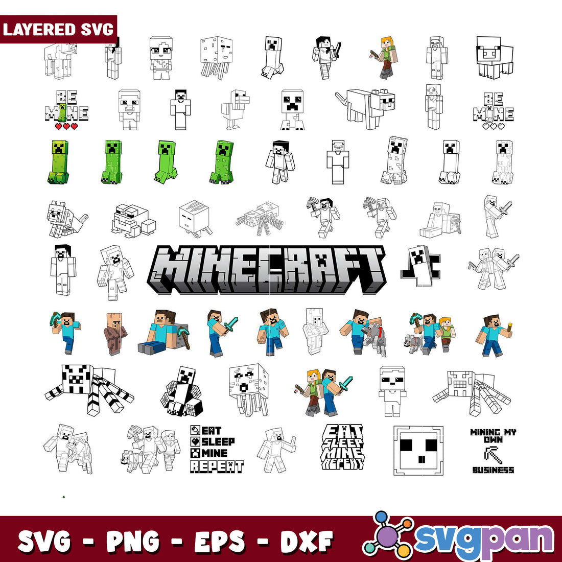 Minecraft Vector Elements Minecraft SVG Bundle Layered Characters & Designs – svgpan