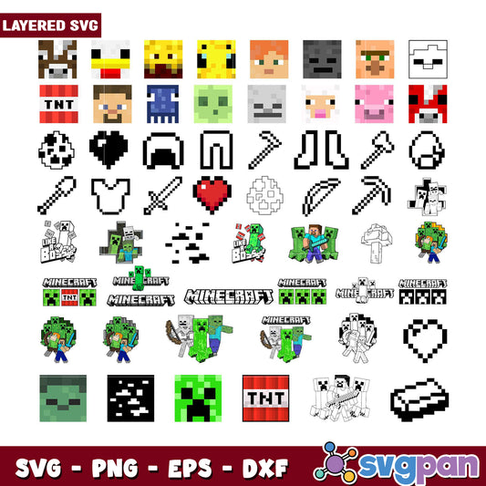 Minecraft SVG Bundle Layered PNG EPS DXF