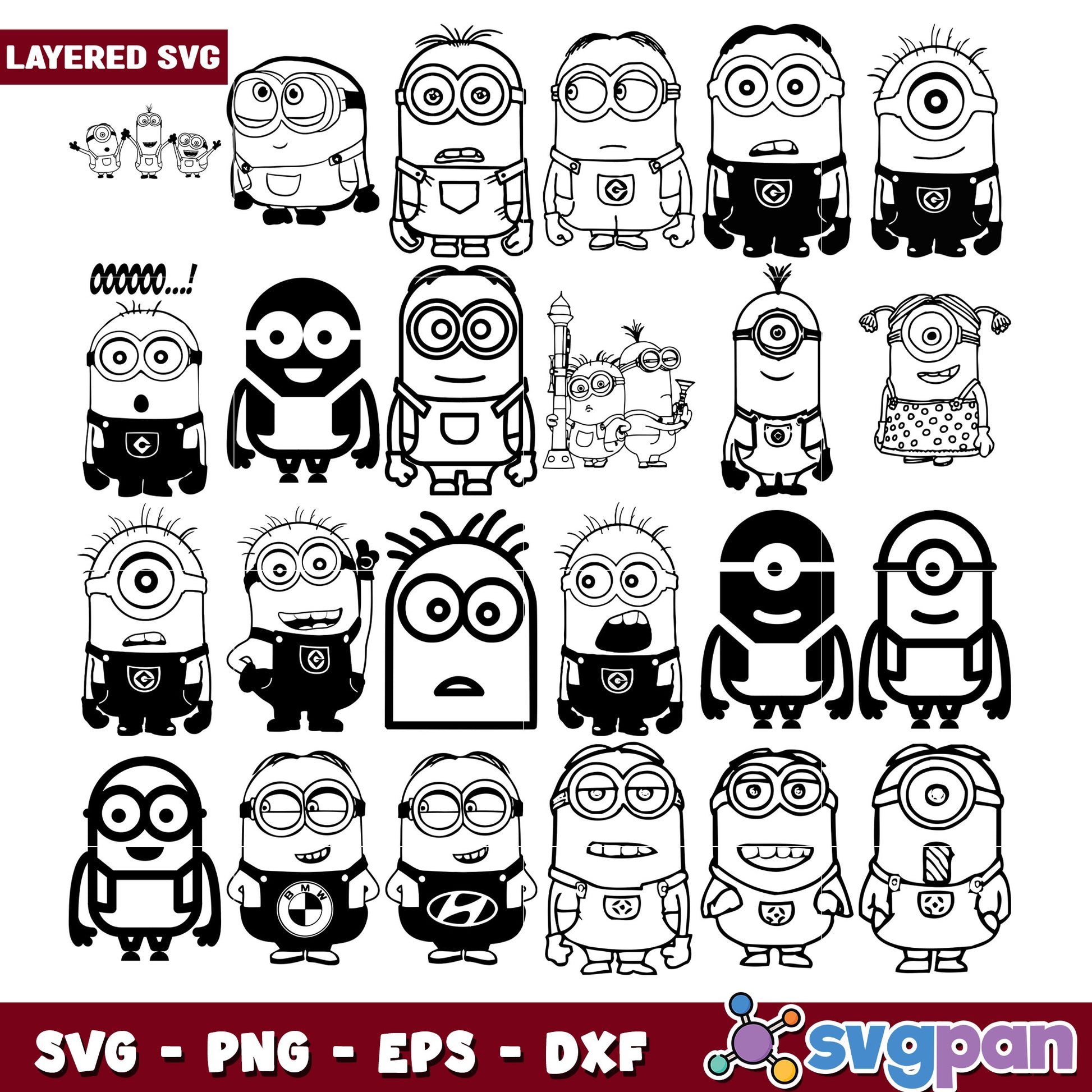 Minions SVG Bundle 20 Layered Designs