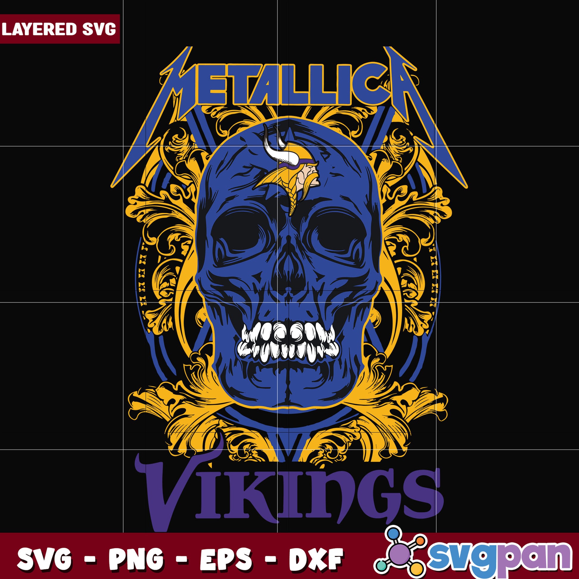 Minnesota vikings skull metallica svg, super bowl svg, nfl teams logo svg
