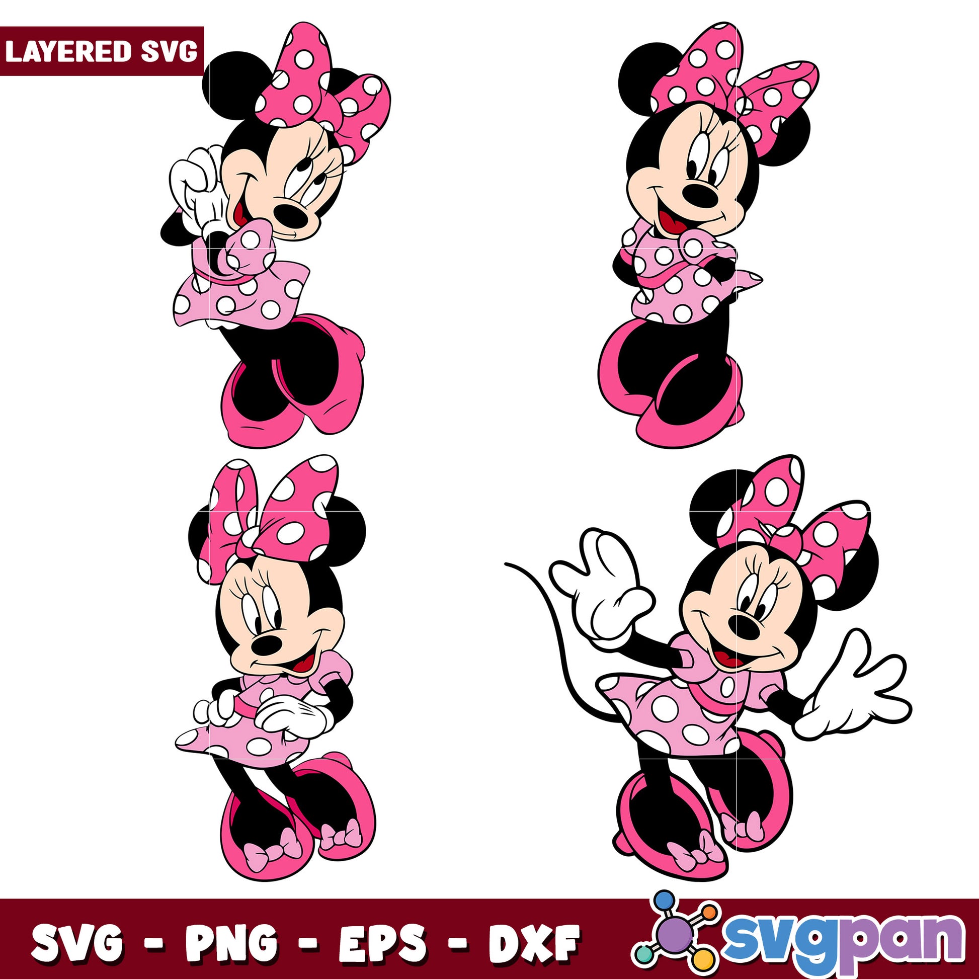 Minnie Mouse SVG Bundle 4 Layered Designs