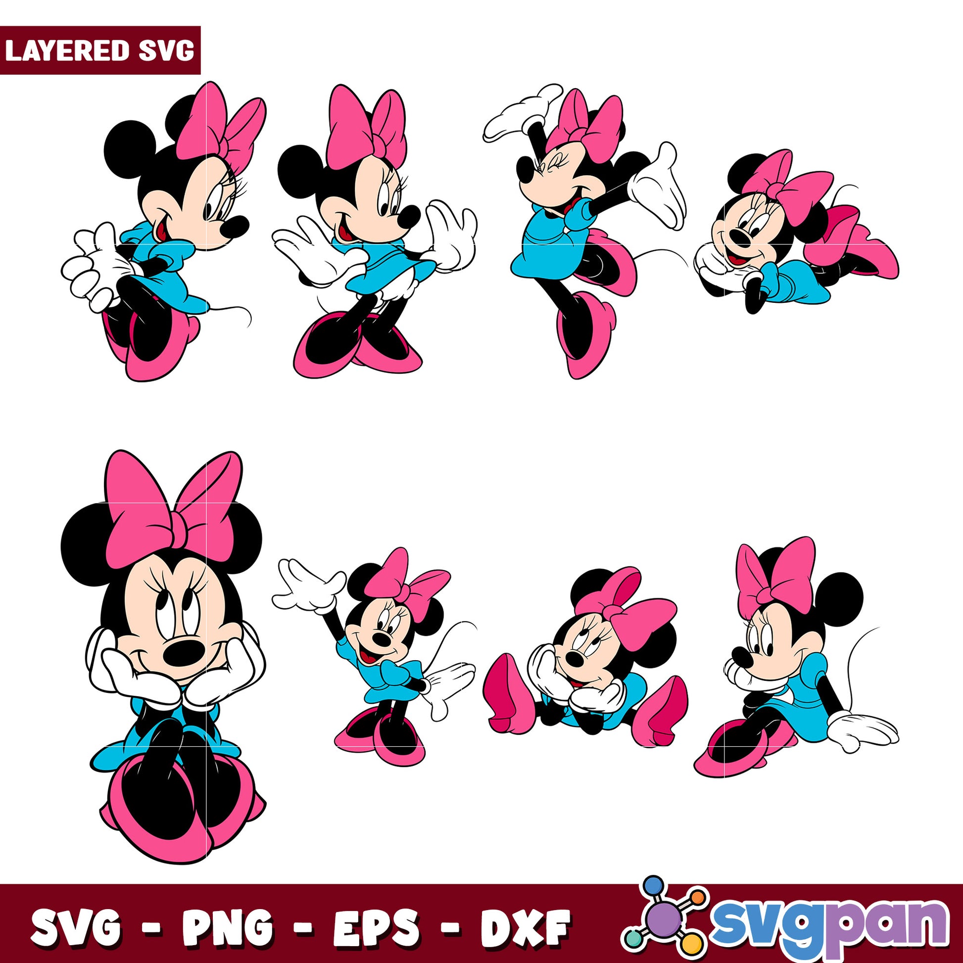Minnie Mouse SVG Bundle 8 Poses
