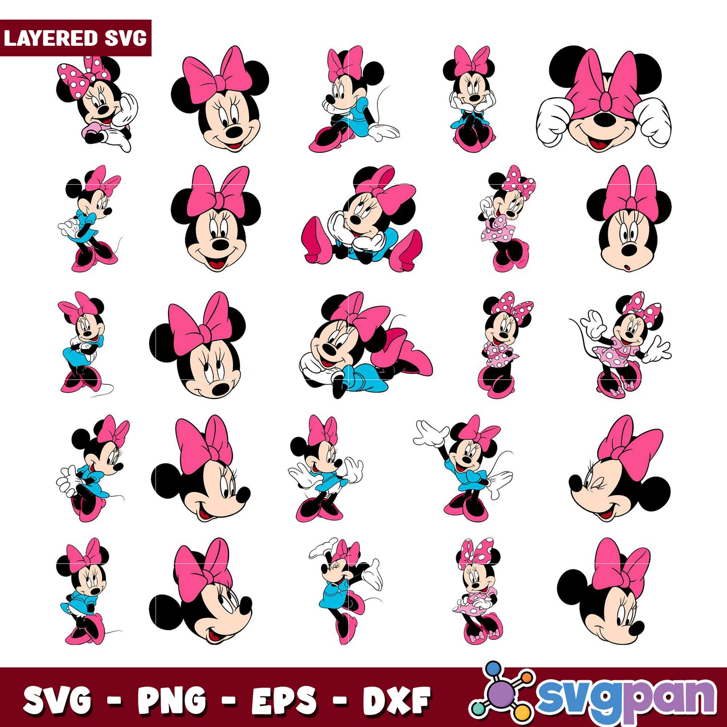 Minnie Mouse SVG Bundle with Pink Bow Designs