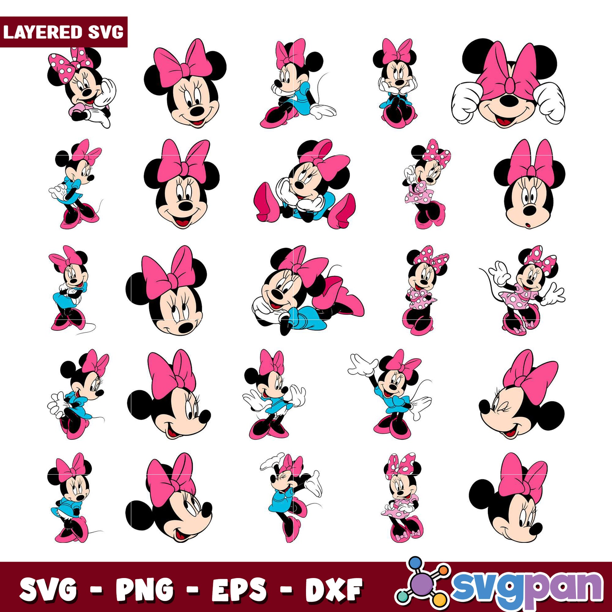 Minnie Mouse SVG Bundle with Pink Bow Designs