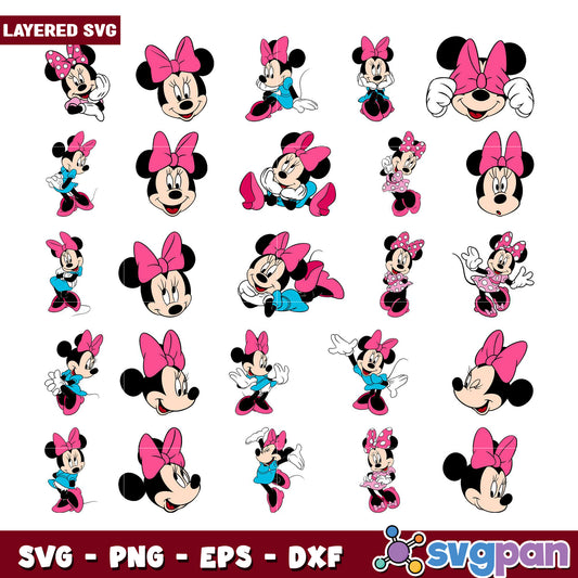 Minnie Mouse SVG Bundle with Pink Bow Designs