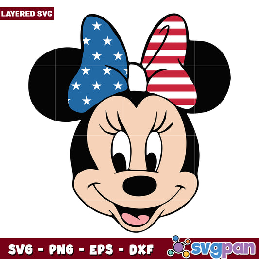 Minnie Mouse SVG with American Flag Themed Bow Design