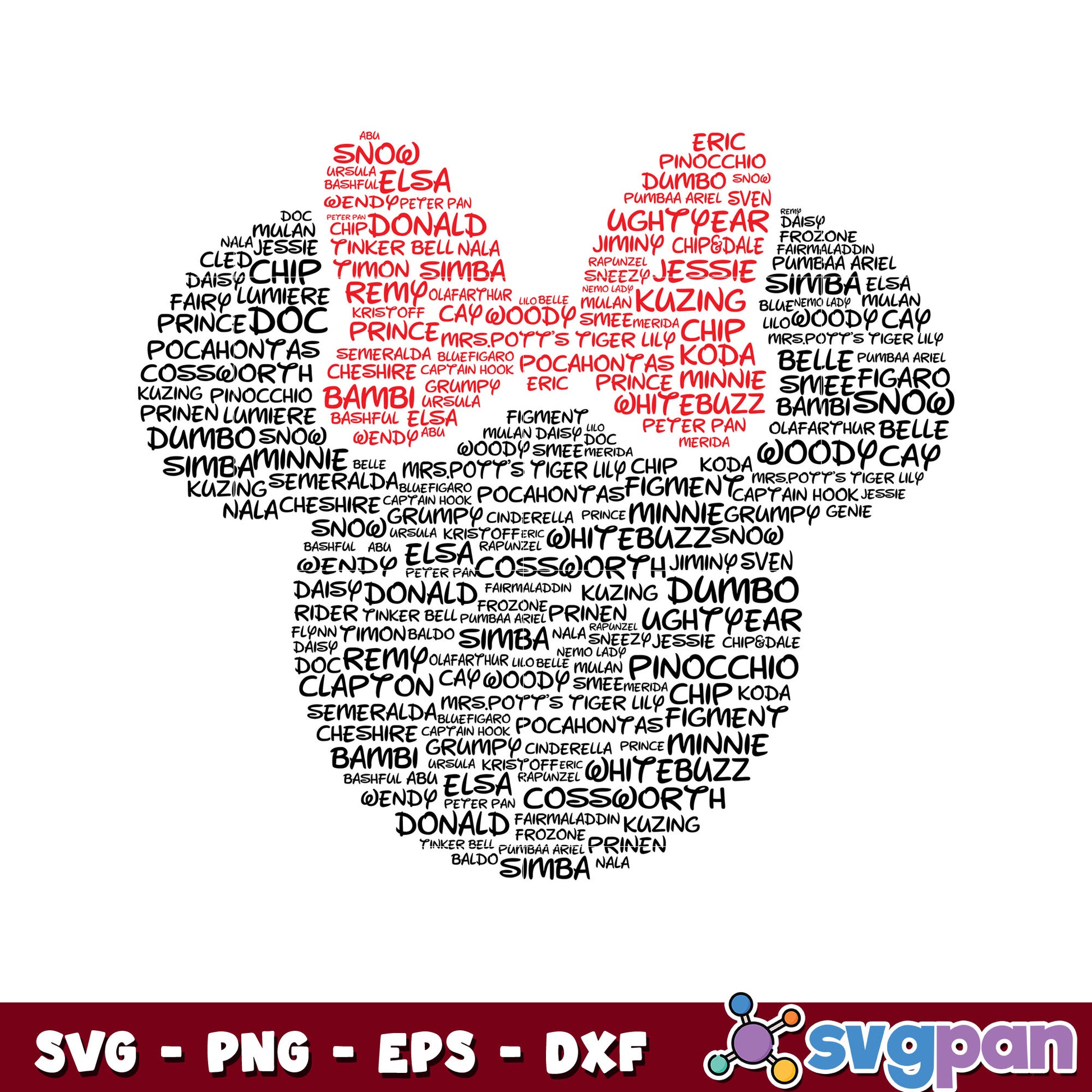 Minnie Mouse head word art disney svg, black minnie mouse ears​ svg