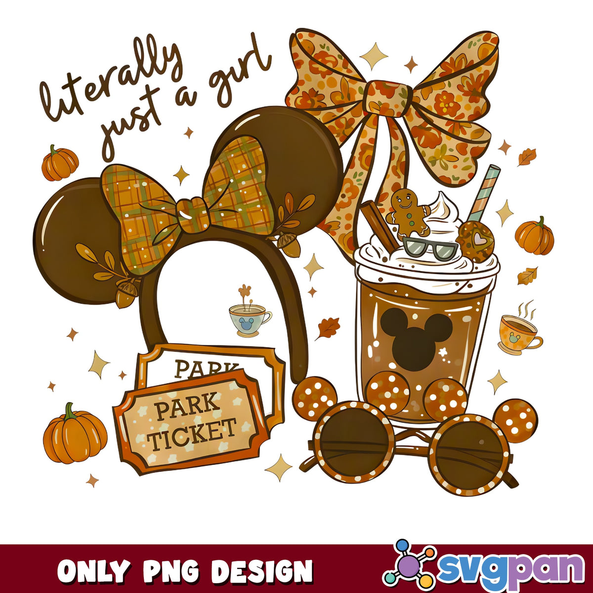 Minnie Ears Fall Disney PNG, Literally Just A Girl Pumpkin, Mickey PNG