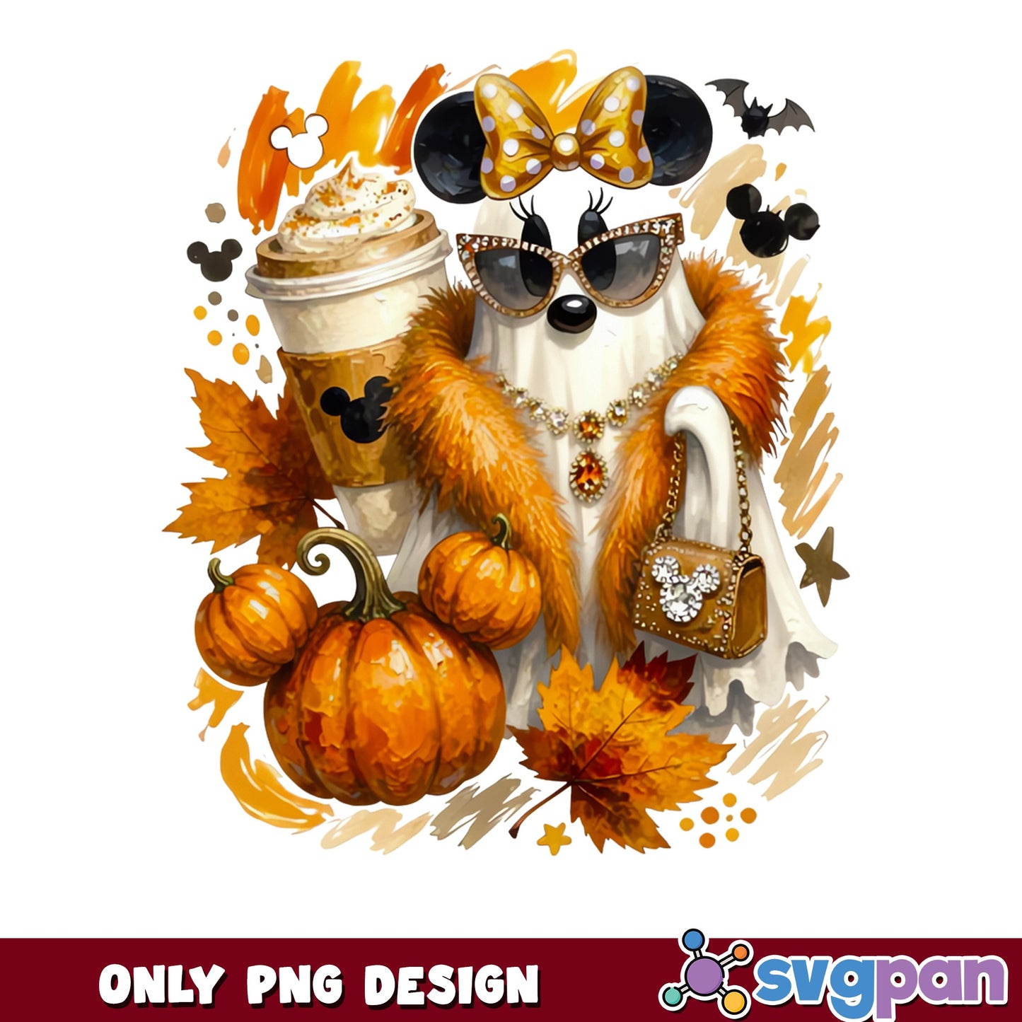 Minnie Ghost Pumpkin Spice Fall PNG, Disney Halloween PNG, Spooky Autumn PNG