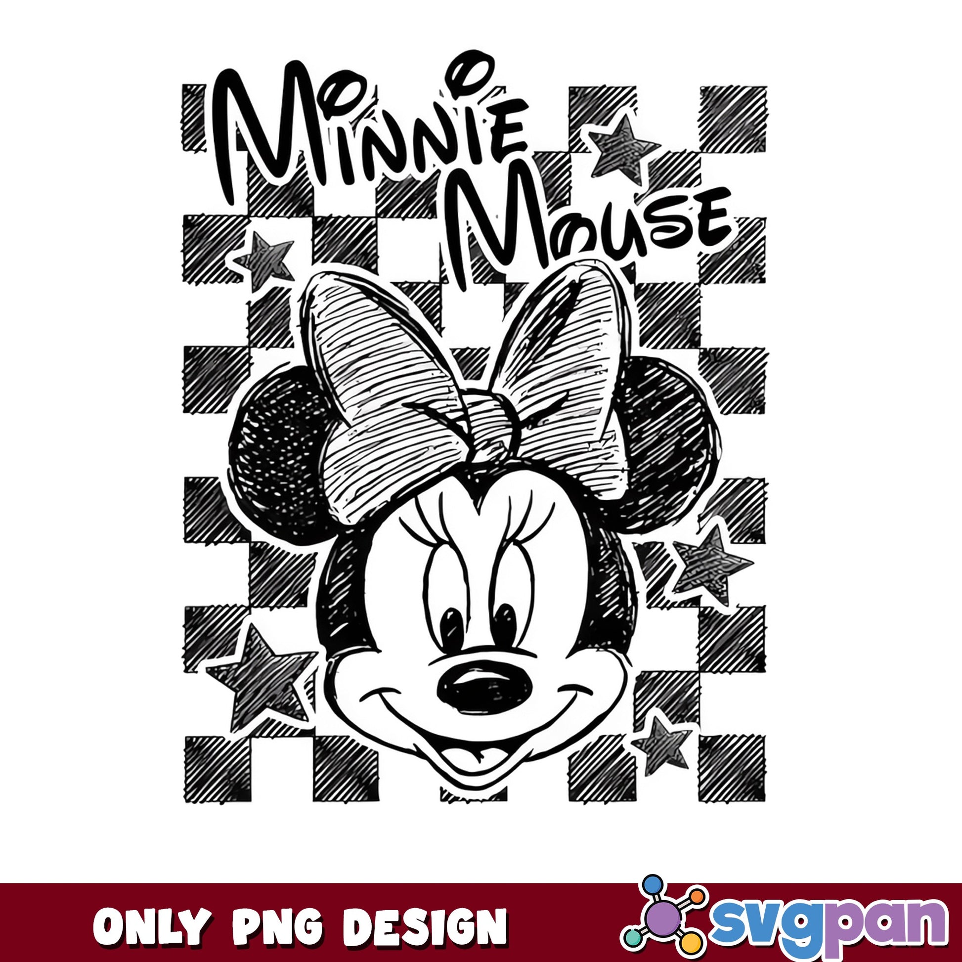 Minnie Mouse Checkered PNG, Disney Retro Sketch PNG, Mickey Mouse PNG
