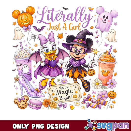 Minnie Mouse Daisy Duck Witch Halloween PNG, Let The Magic Begin