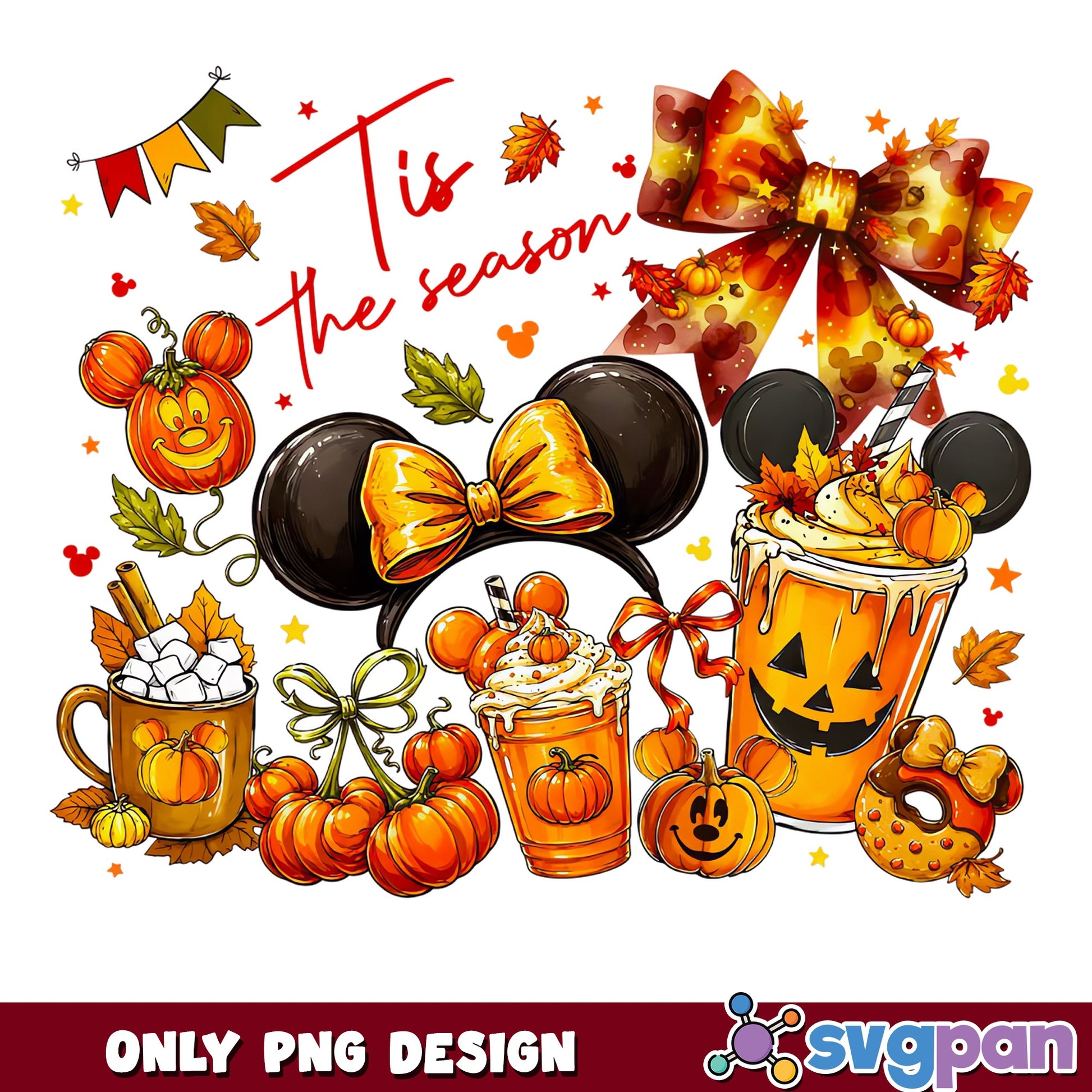 Minnie Mouse Fall Tis The Season PNG, Disney Halloween PNG, Pumpkin PNG
