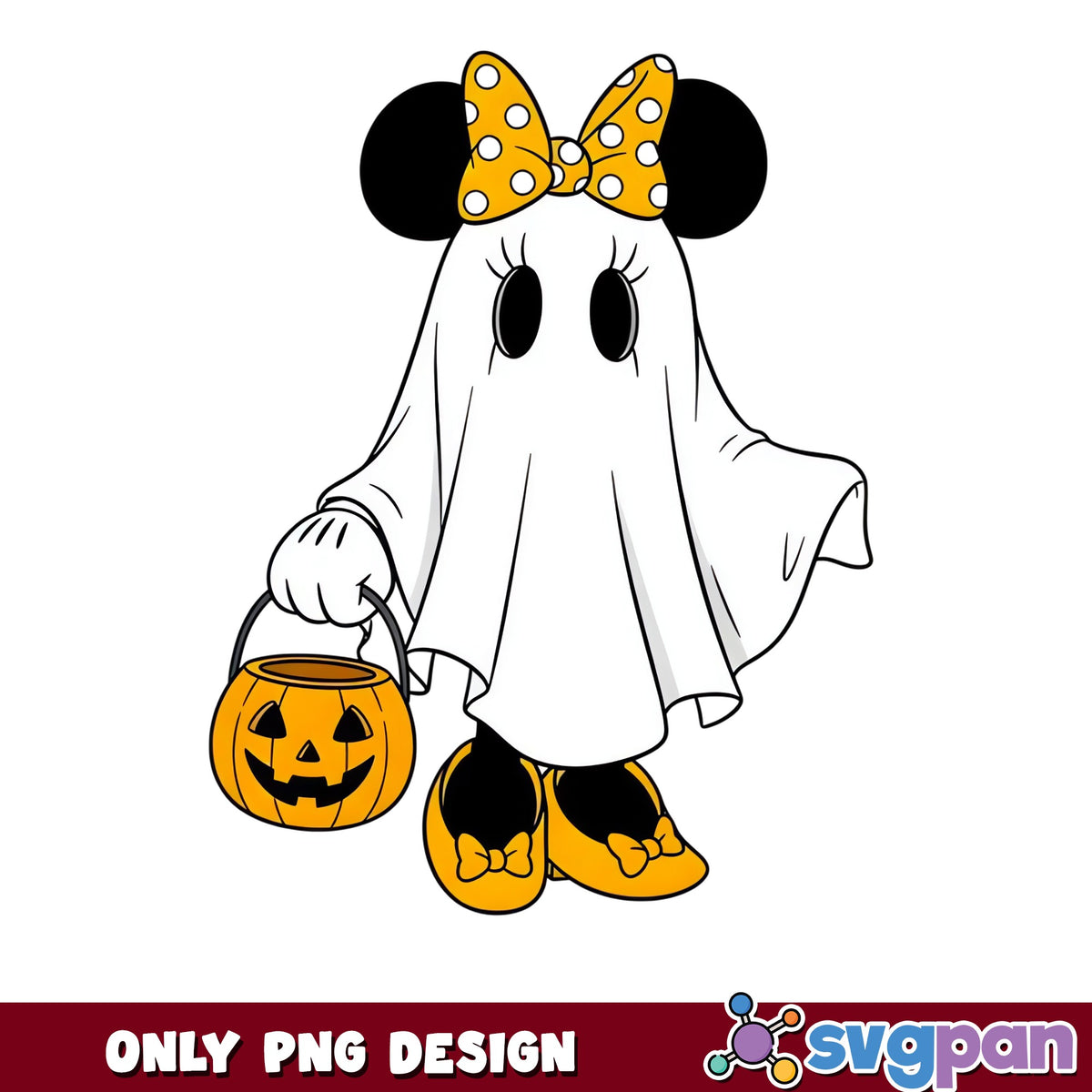 Minnie Mouse Ghost Halloween PNG, Trick Or Treat Pumpkin, Disney PNG