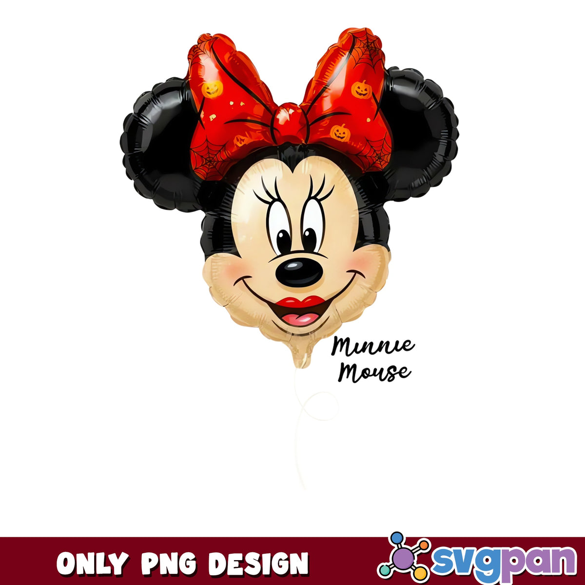 Minnie Mouse Halloween Balloon PNG, Pumpkin Spider Web Bow, Disney PNG