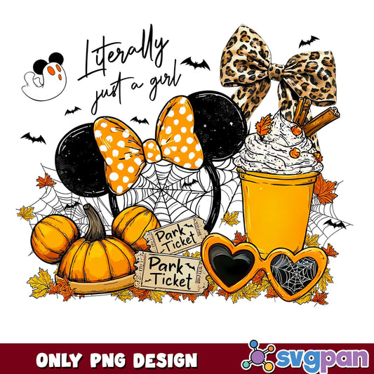 Minnie Mouse Halloween Pumpkin Spice PNG, Park Ticket Bow, Disney PNG