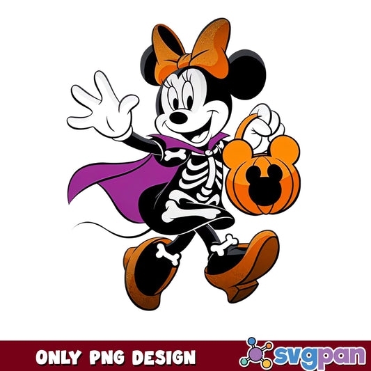 Minnie Mouse Halloween Skeleton PNG, Disney Halloween PNG, Trick Or Treat PNG