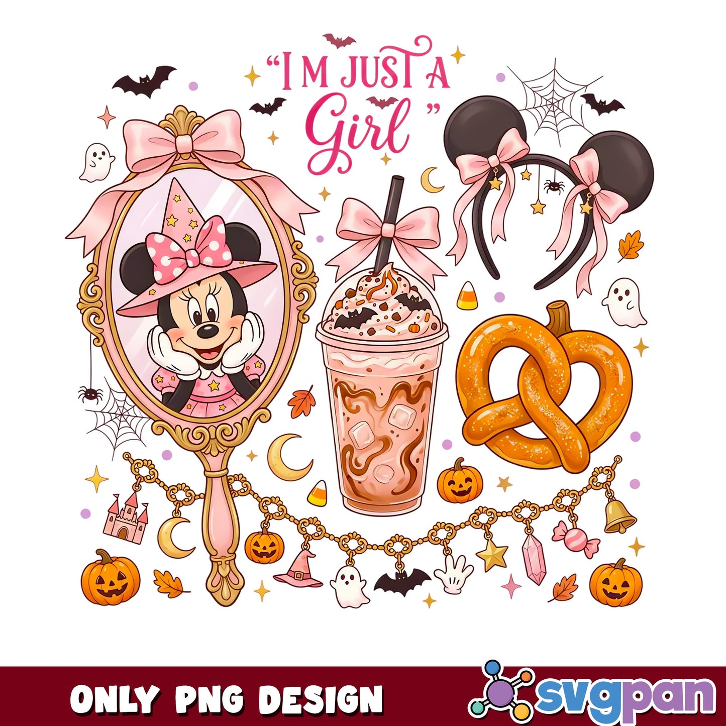Minnie Mouse Im Just A Girl Halloween PNG, Witch Mirror, Disney PNG