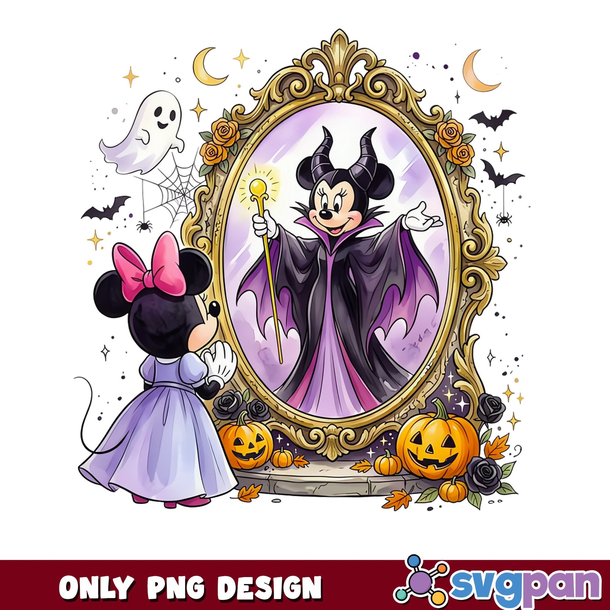 Minnie Mouse Maleficent Mirror Halloween PNG, Spooky Disney PNG, Villain PNG