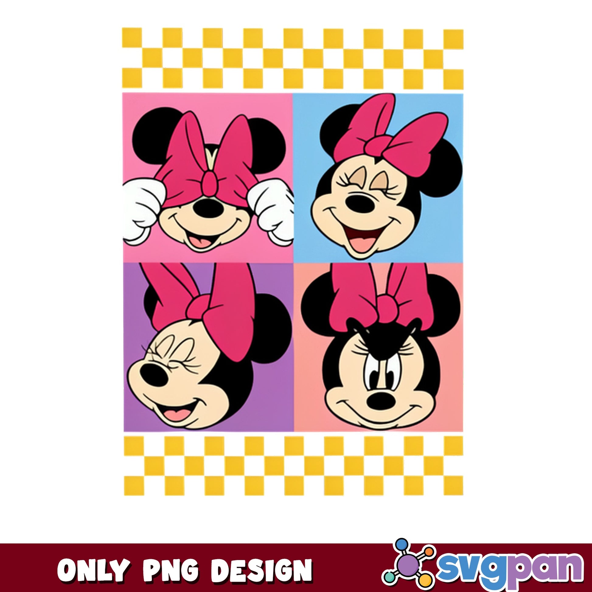 Minnie Mouse Pop Art PNG, Disney Checkered PNG, Mickey PNG