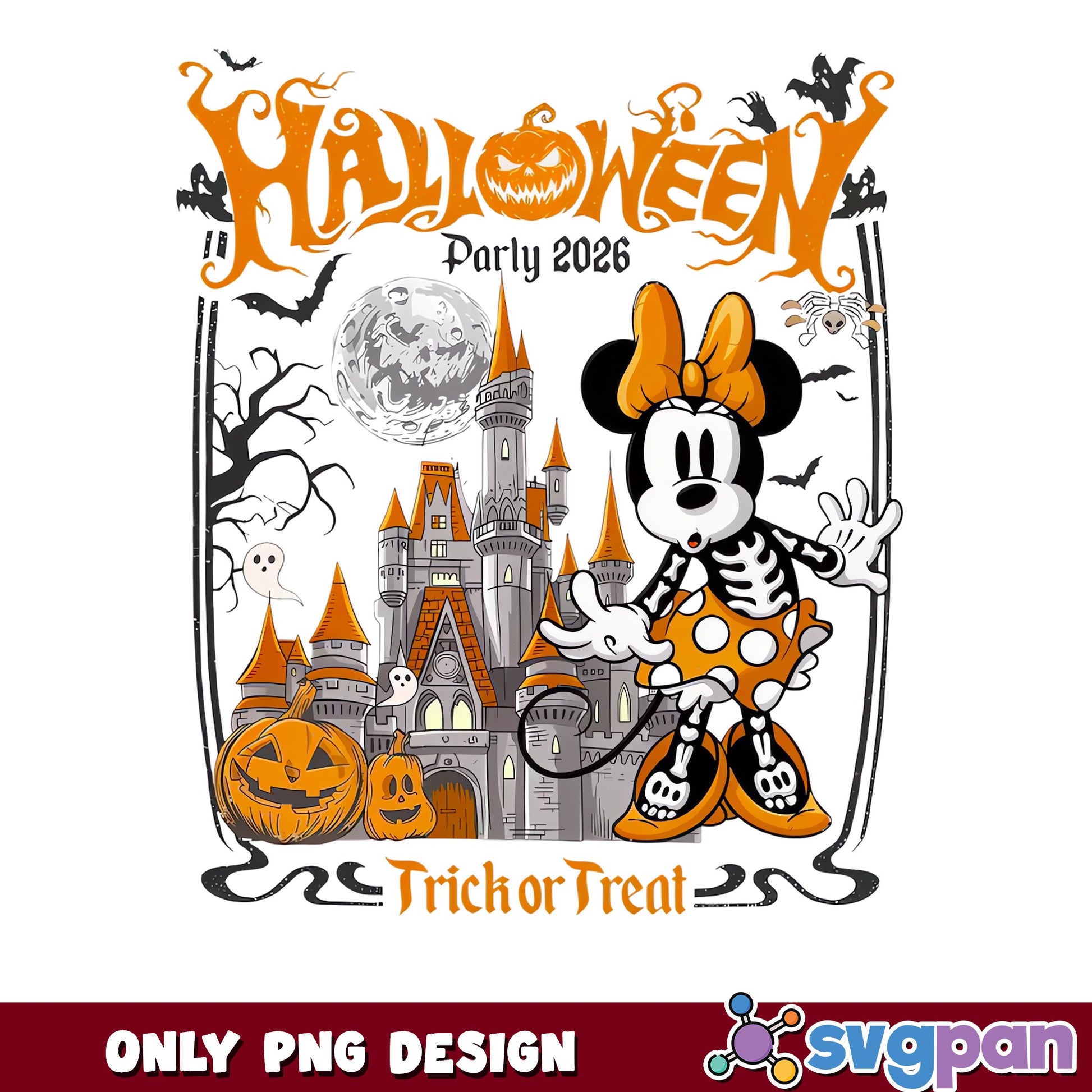 Minnie Mouse Skeleton Halloween Party 2026 Trick Or Treat PNG, Disney