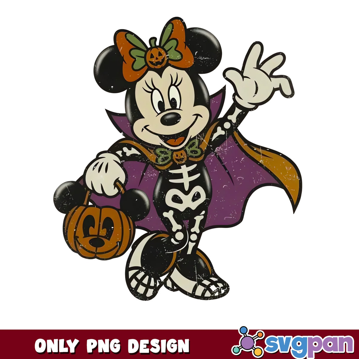 Minnie Mouse Skeleton Vampire Halloween PNG, Disney Spooky, Horror PNG