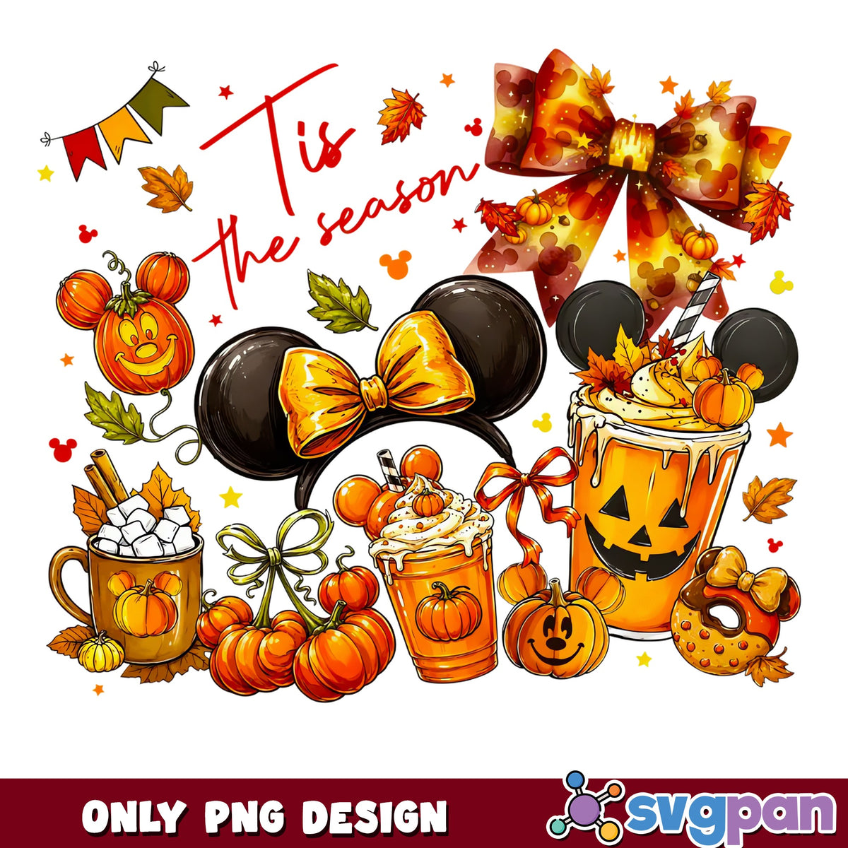 Minnie Mouse Tis The Season Fall PNG, Pumpkin Spice Latte, Disney PNG
