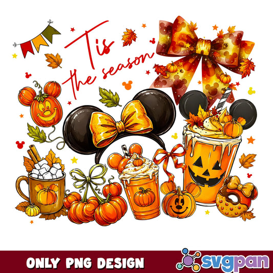 Minnie Mouse Tis The Season Fall PNG, Pumpkin Spice Latte, Disney PNG
