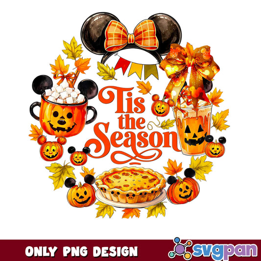 Minnie Mouse Tis The Season Fall Pumpkin Wreath PNG, Mickey, PNG