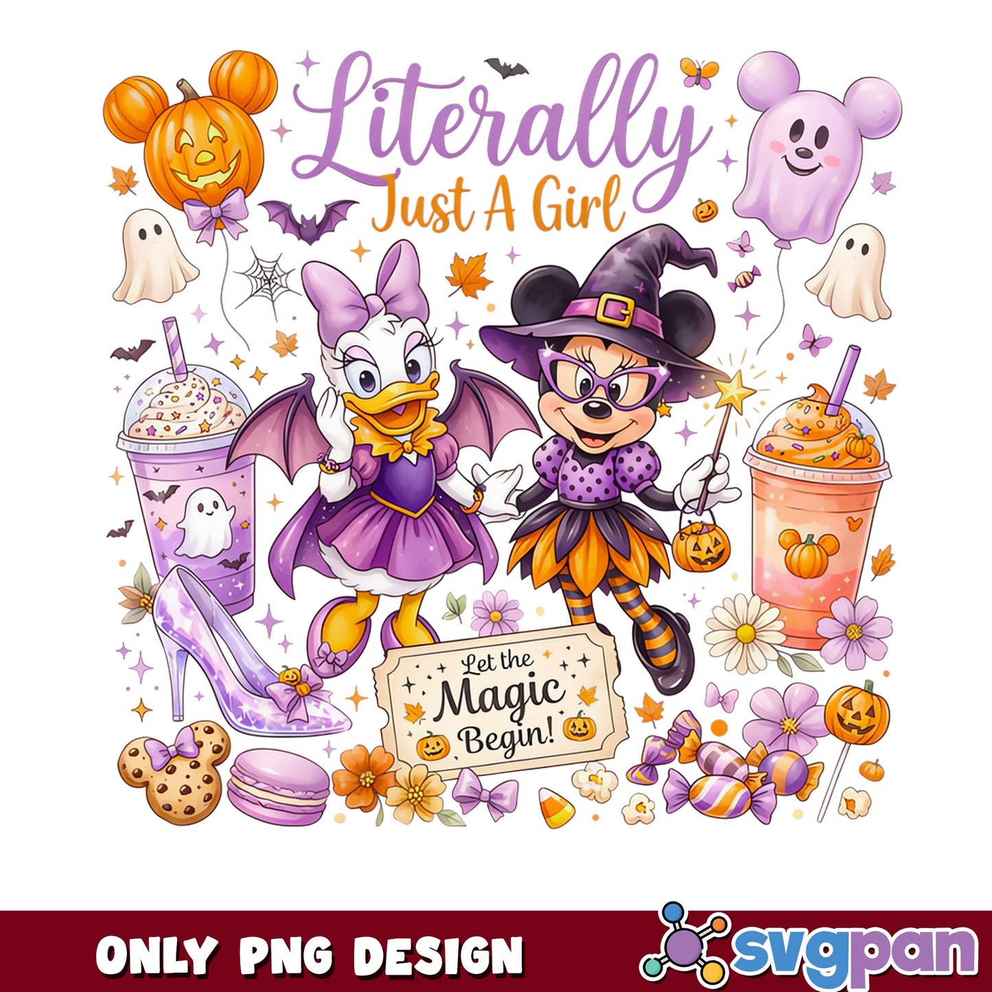 Minnie Witch Daisy Duck Halloween PNG, Disney Halloween, Cute Disney Girls PNG