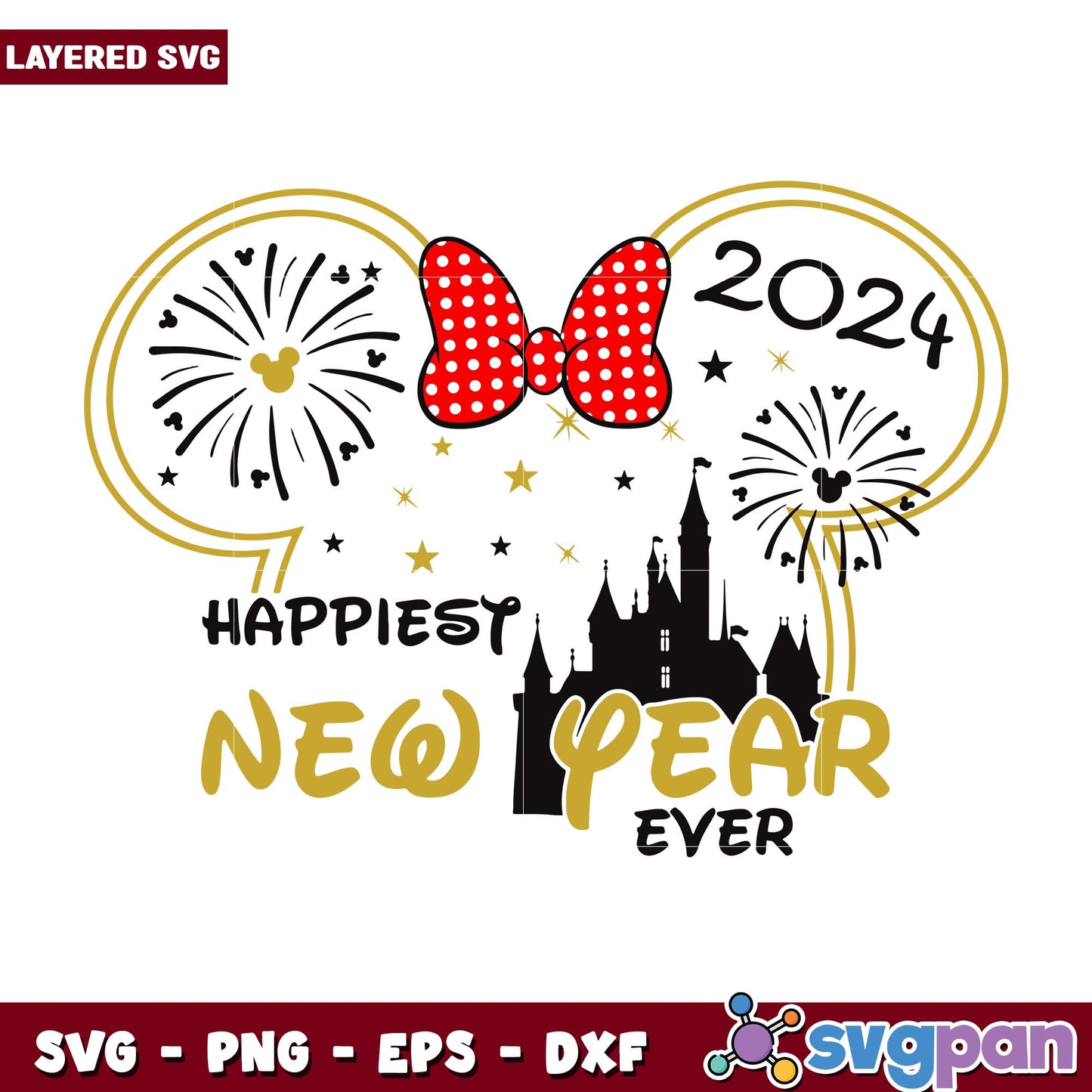 Minnie head Happiest New Year Ever svg, Disney characters svg, Digital Download