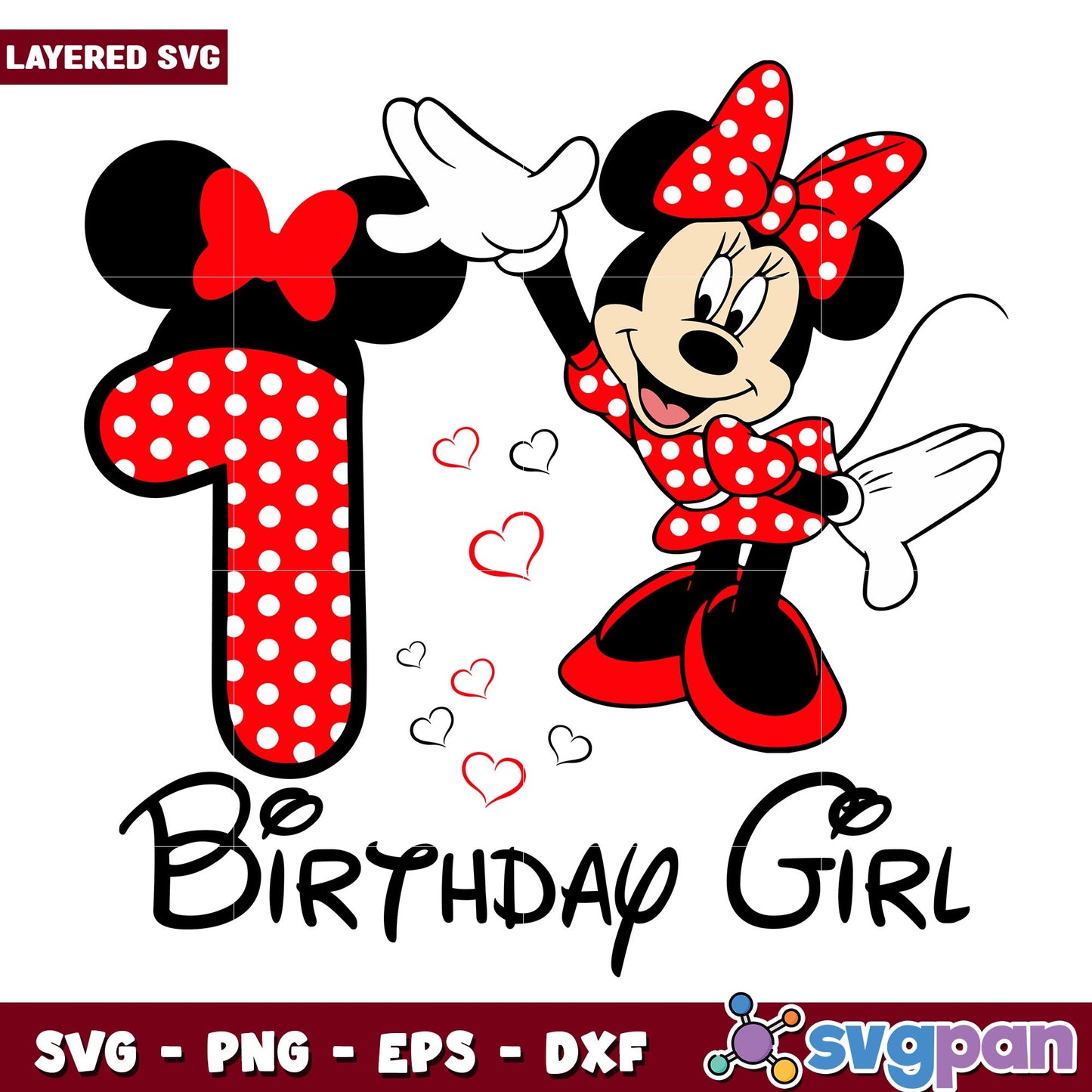 Minnie red 1st birthday girl disney svg, Disney characters svg, Digital Download
