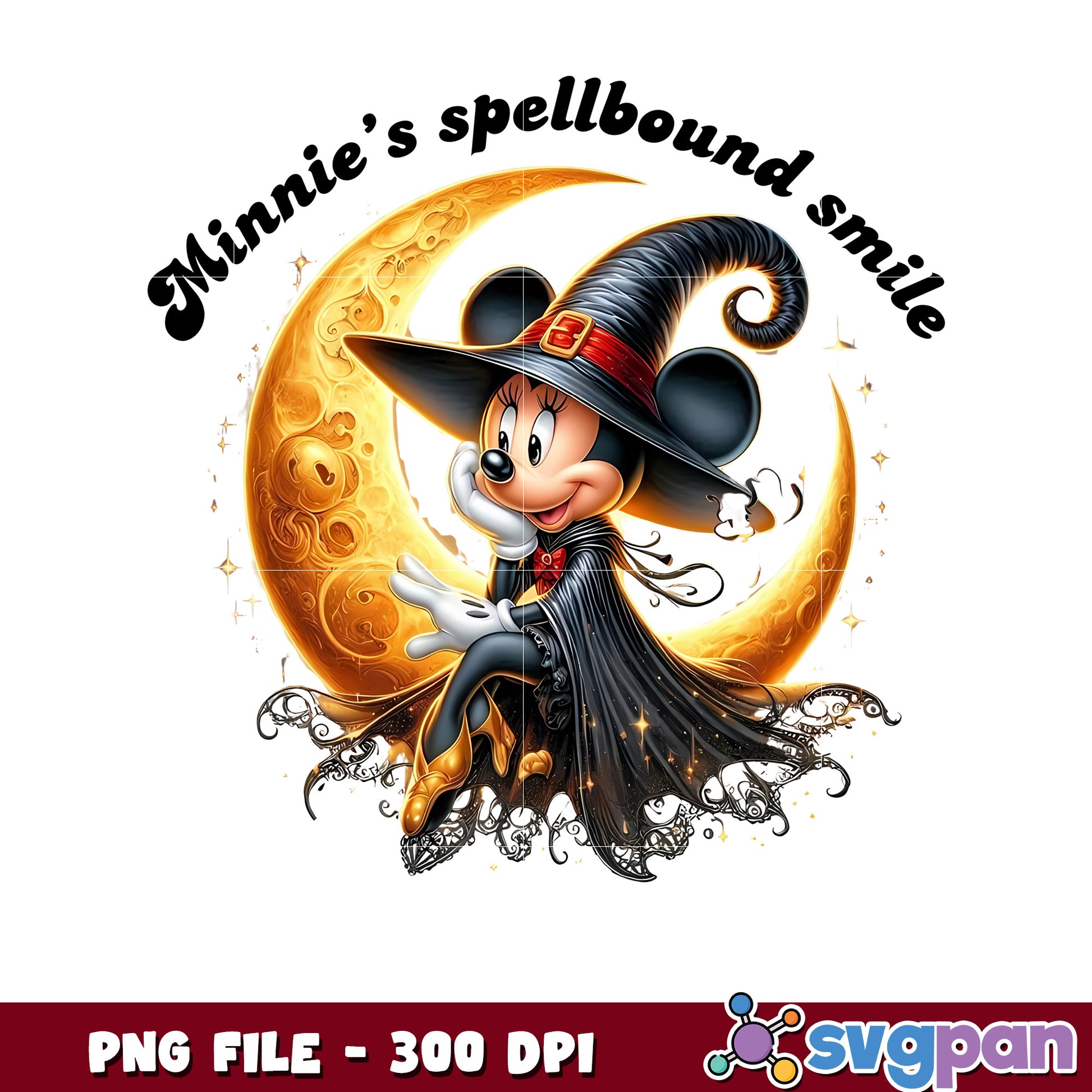 Minnie's spellbound smile png, disney halloween png, halloween time png