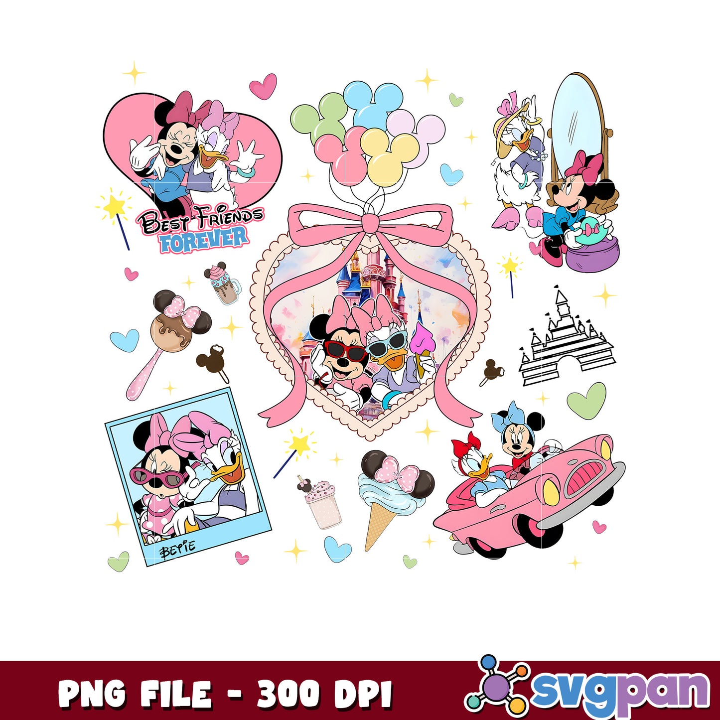 Minnie and daisy design png, cute disney friends png, minnie mouse and daisy duck png