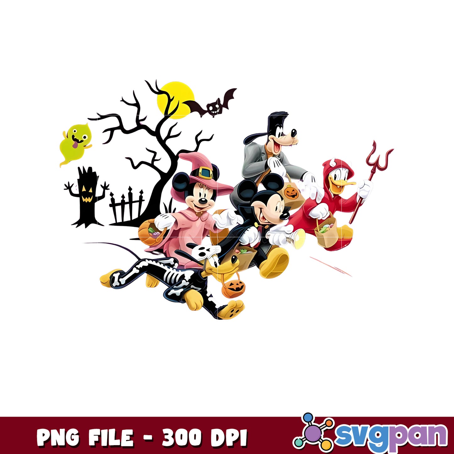 Minnie and friends png, halloween png, halloween cartoon png