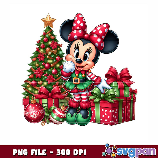 Minnie christmas png, christmas gifts png, cute minnie png
