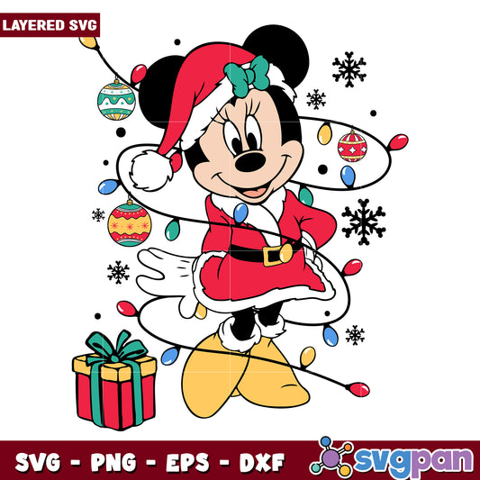 Minnie christmas svg, christmas lights svg, cartoon svg