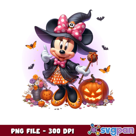 Minnie cute witch png, spooky season png, halloween pajamas png