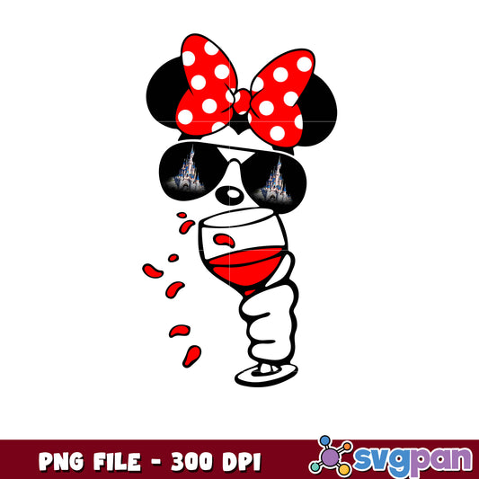 Minnie drinks wine png, disney minnie mouse with wine glass png, cute minnie png