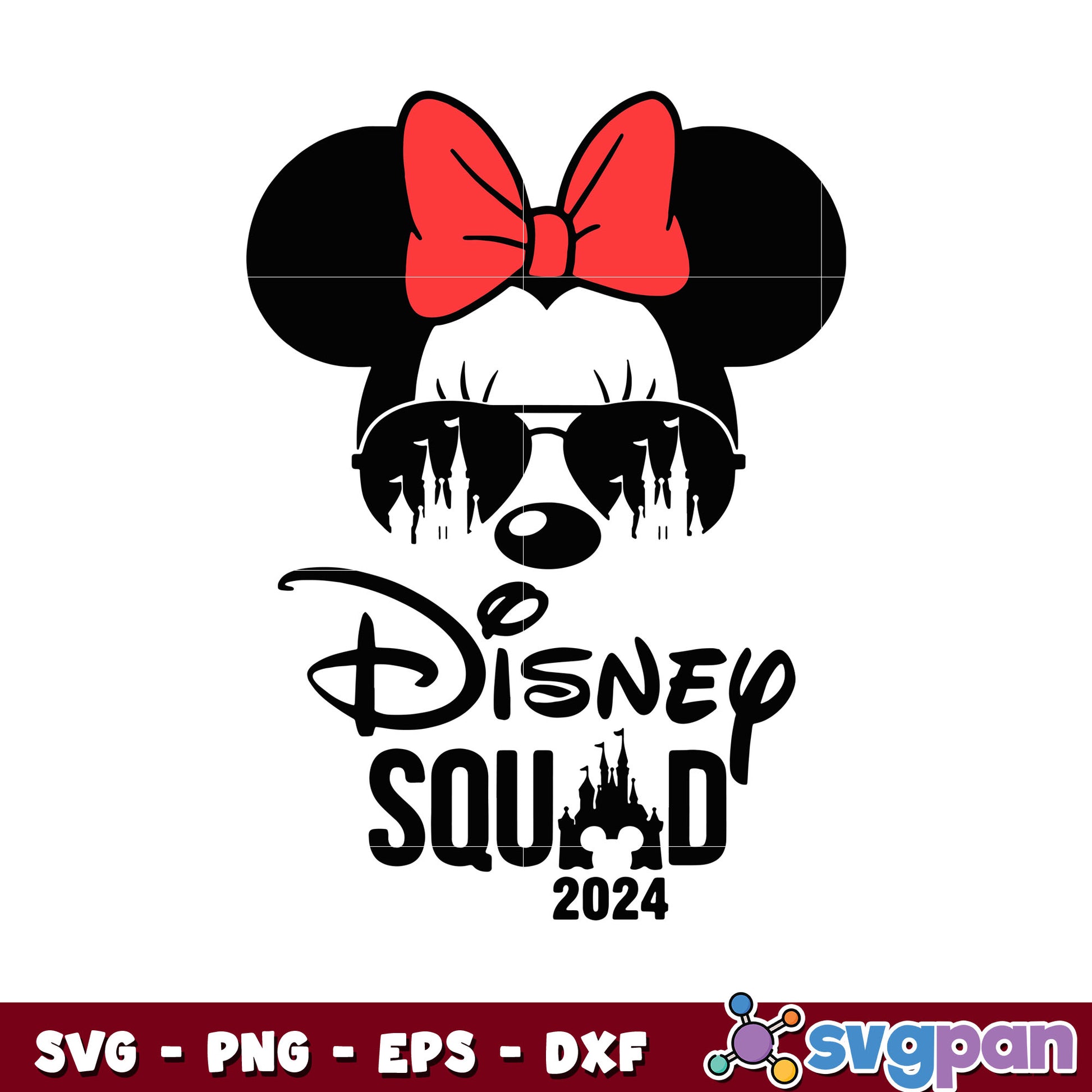 Minnie face disney squad 2024 design svg, minnie mouse ears​ svg