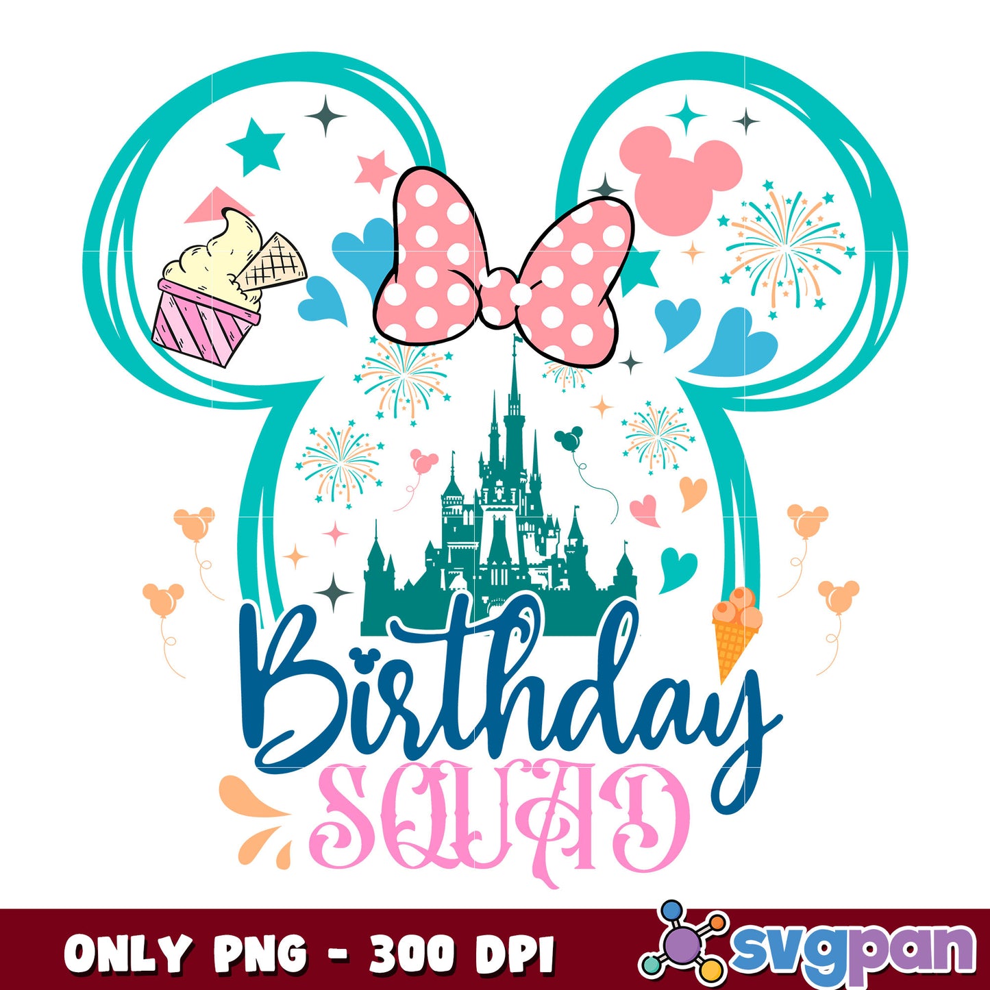 Minnie head birthday squad png, mickey birthday png, minnie png